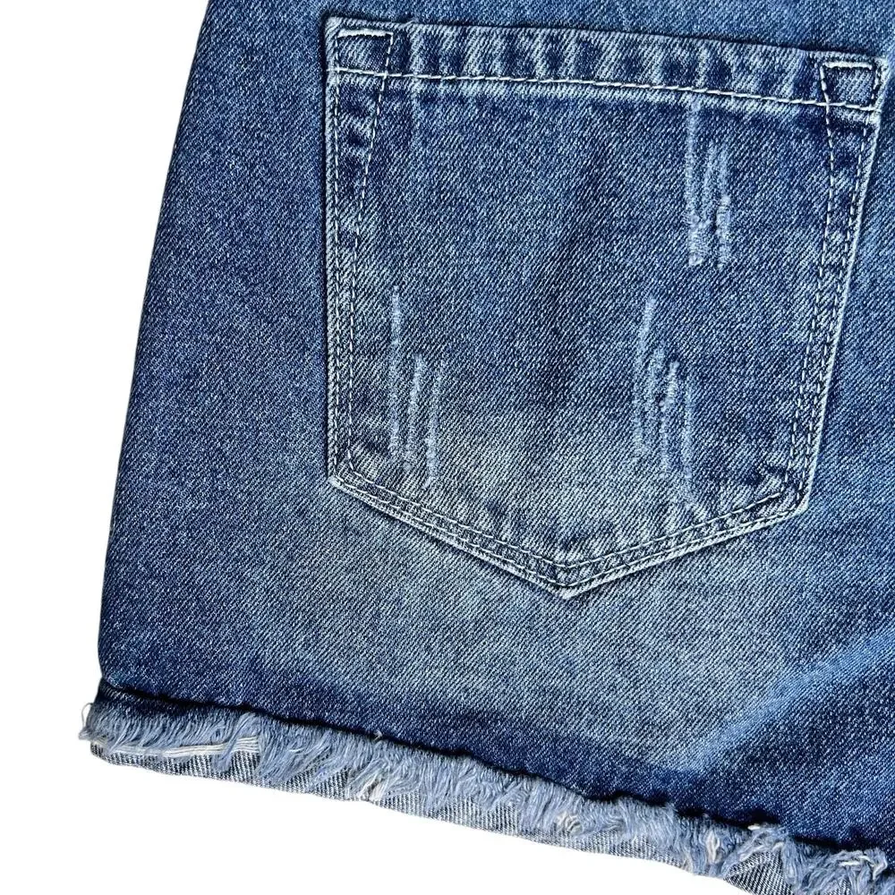 Womens Distressed Edgy‎ Jean Shorts Medium Leopard Pockets Frayed Hem Summer